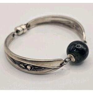 Handmade Spoon Bracelet w/Lampwork Glass Bead Magnetic Clasp Vintage Silverplate